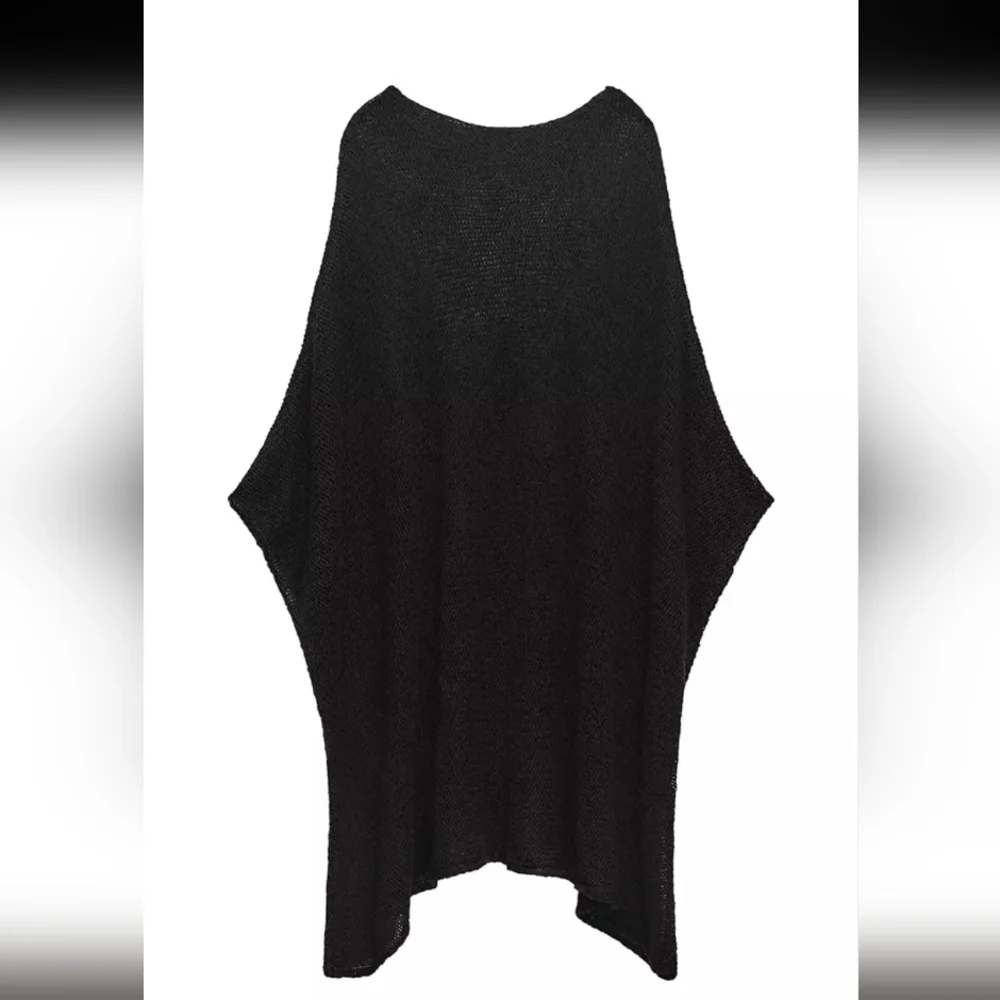 Zara Black Knit Wrap Alpaca Wool Blend Oversized Poncho Size XS/S_4